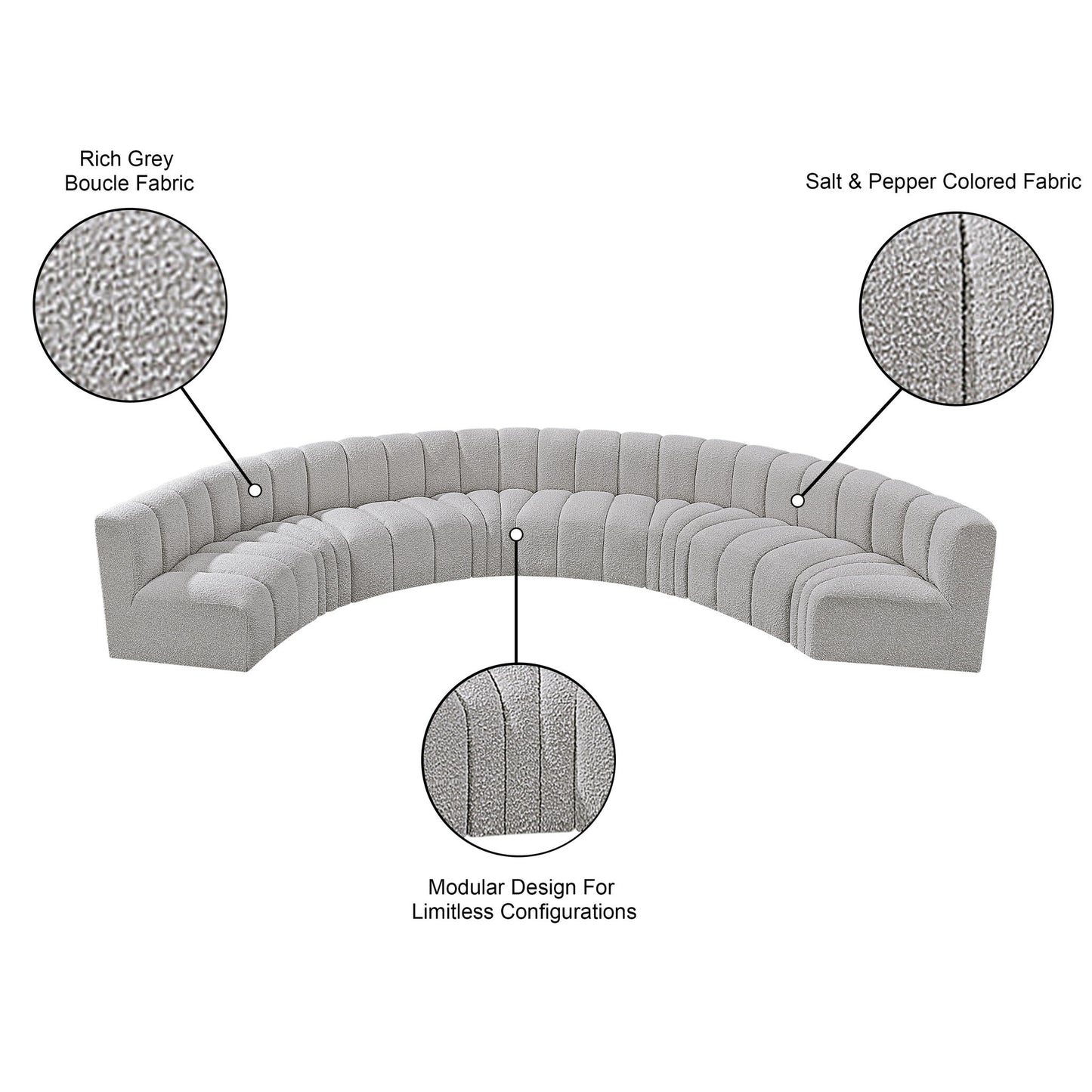 Arc - Boucle Fabric 8 Piece U-Shaped Modular Sofa