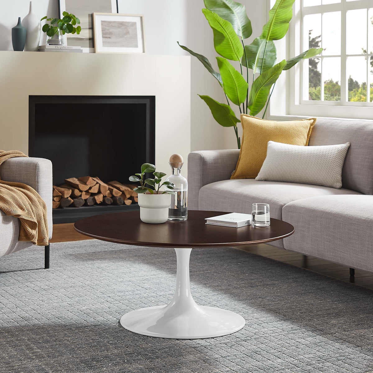 Lippa Round Wood Coffee Table - 36", White Cherry Walnut