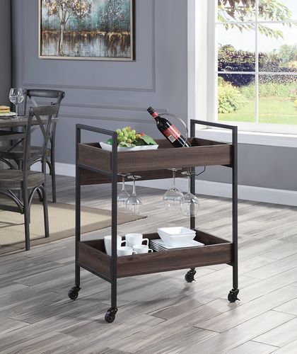 Jerrick - Serving Cart - Walnut & Black