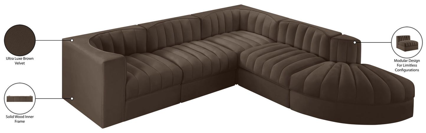 Rummi - Velvet Performance Fabric Upholstered 5 Piece Modular Sectional