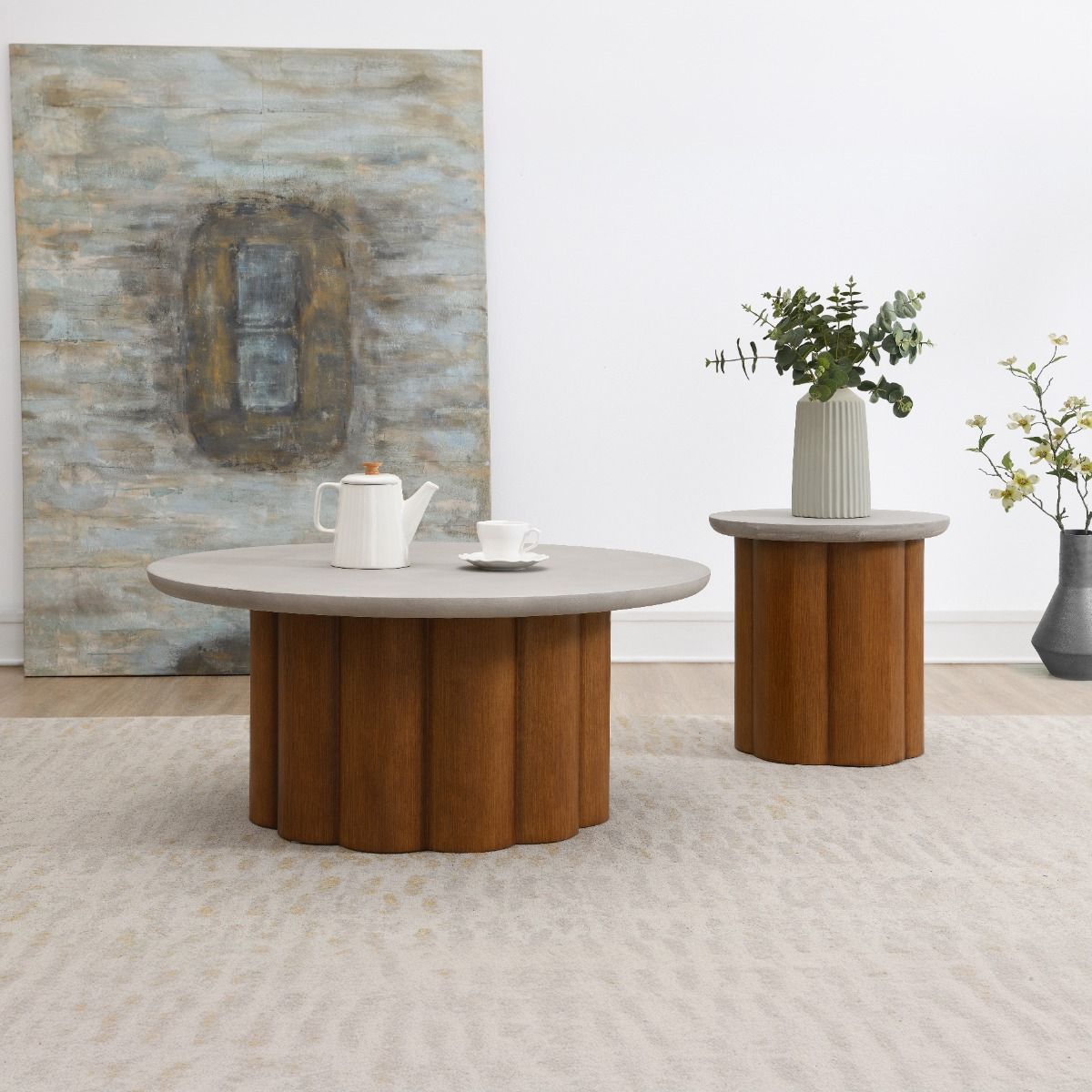 Evelyn - End Table - Faux Concrete Top & Walnut