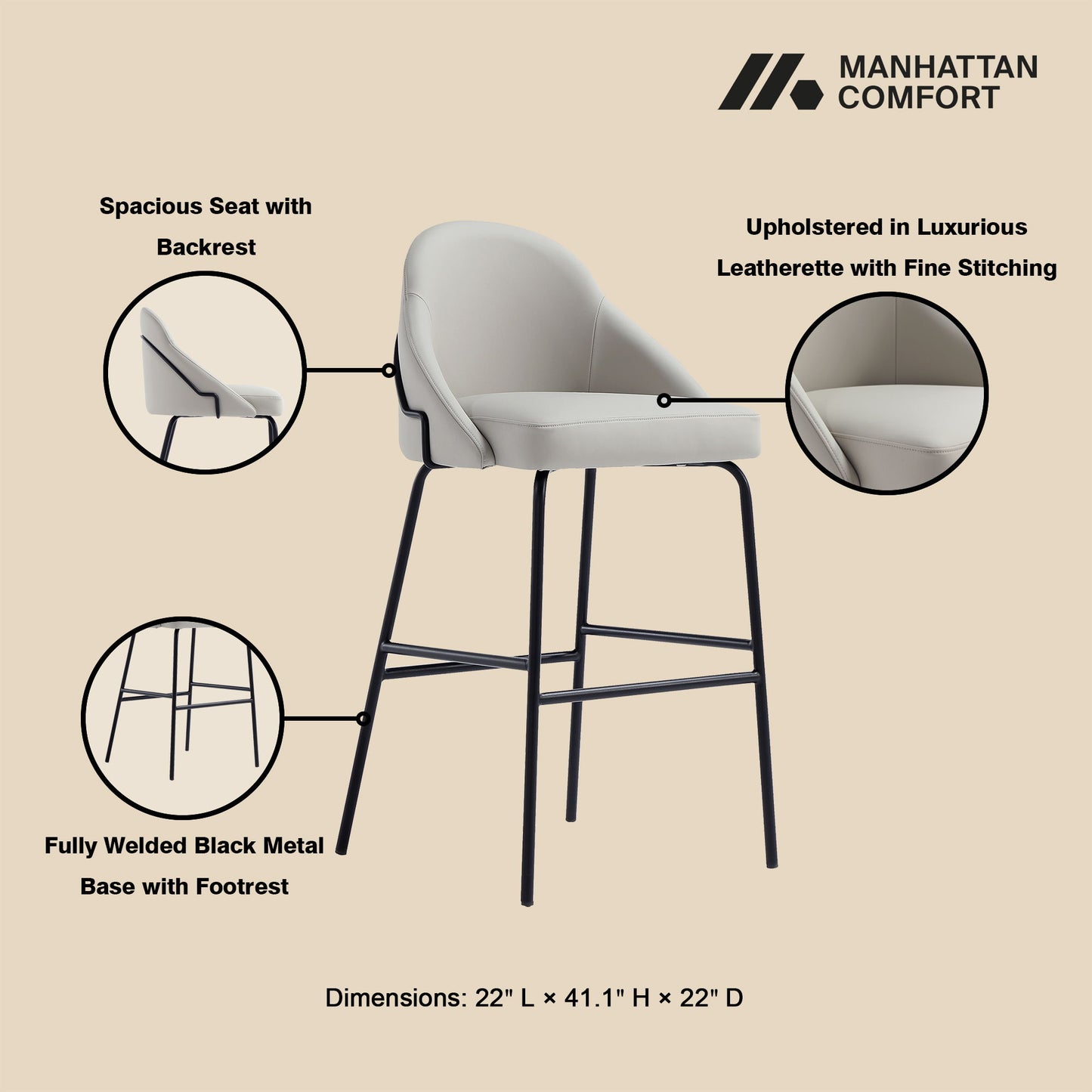 Manhattan Gracie - Barstool With Black Base