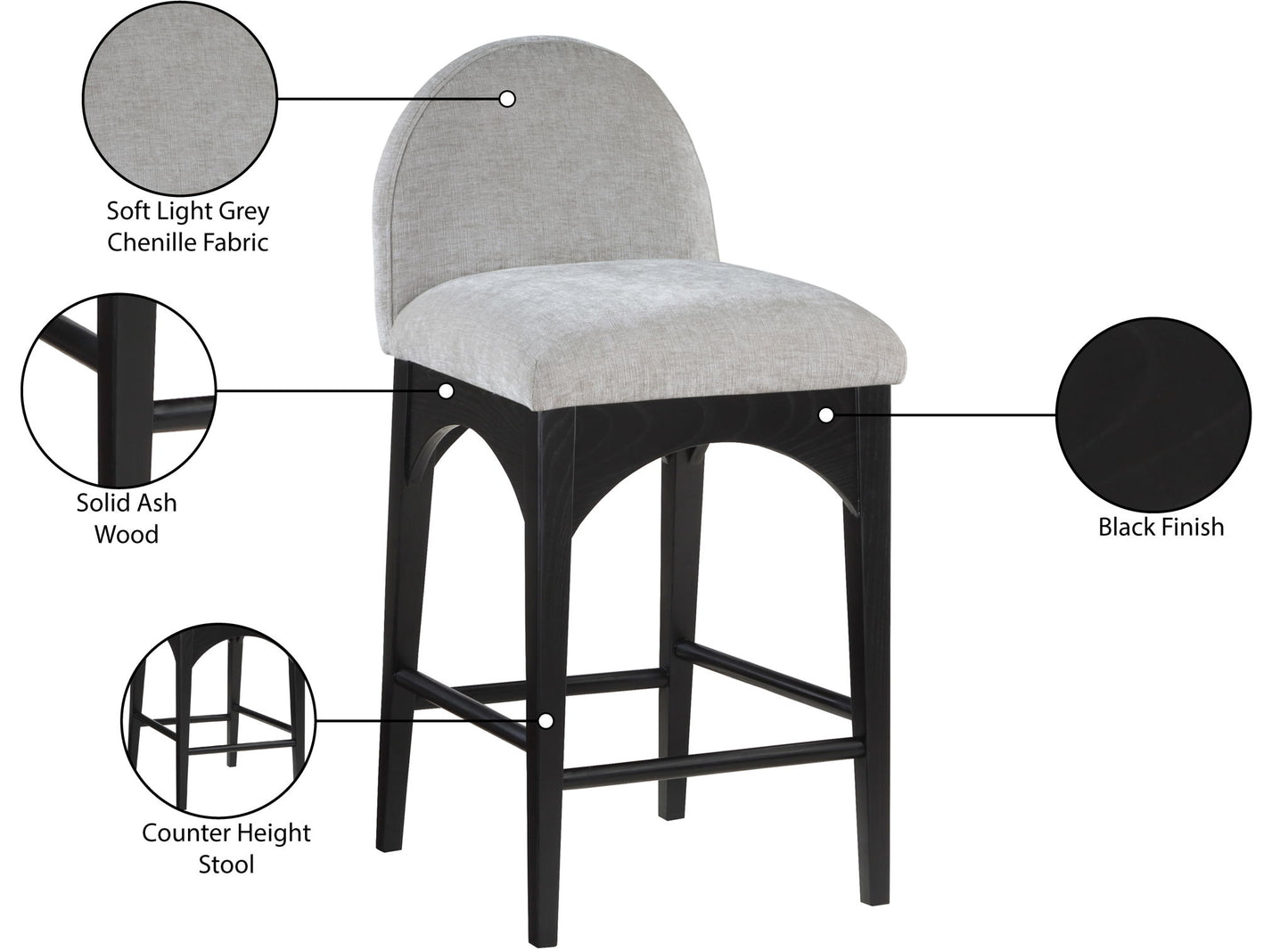 Waldorf - Chenille Stool With Black Legs