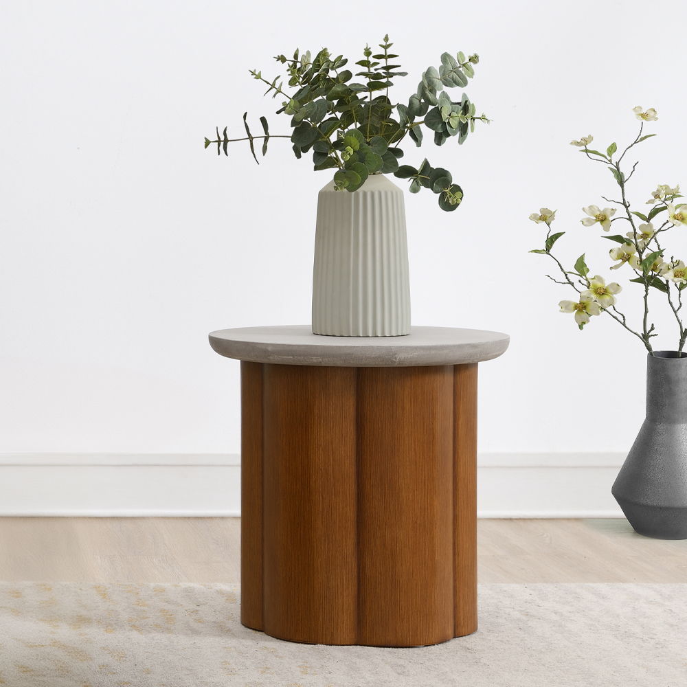 Evelyn - End Table - Faux Concrete Top & Walnut