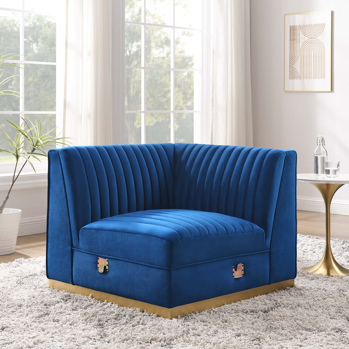 Sanguine Channel Tufted Performance Velvet Modular Sectional Sofa Right Corner Chair - Navy Blue