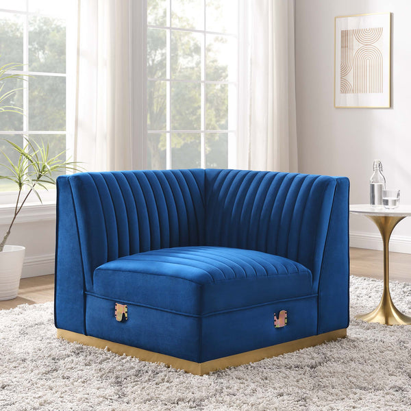 Sanguine Channel Tufted Performance Velvet Modular Sectional Sofa Right Corner Chair - Navy Blue