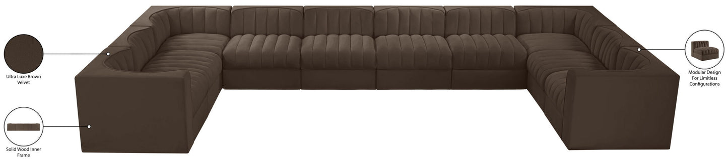 Rummi - Velvet Performance Fabric Upholstered 10 Piece Modular Sectional