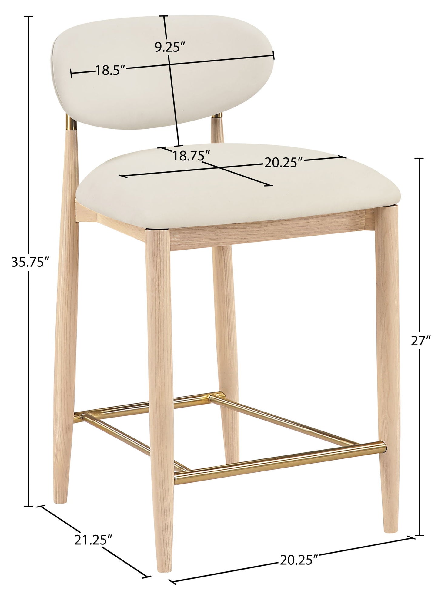 Riccio - Stool - Natural And Gold Frame