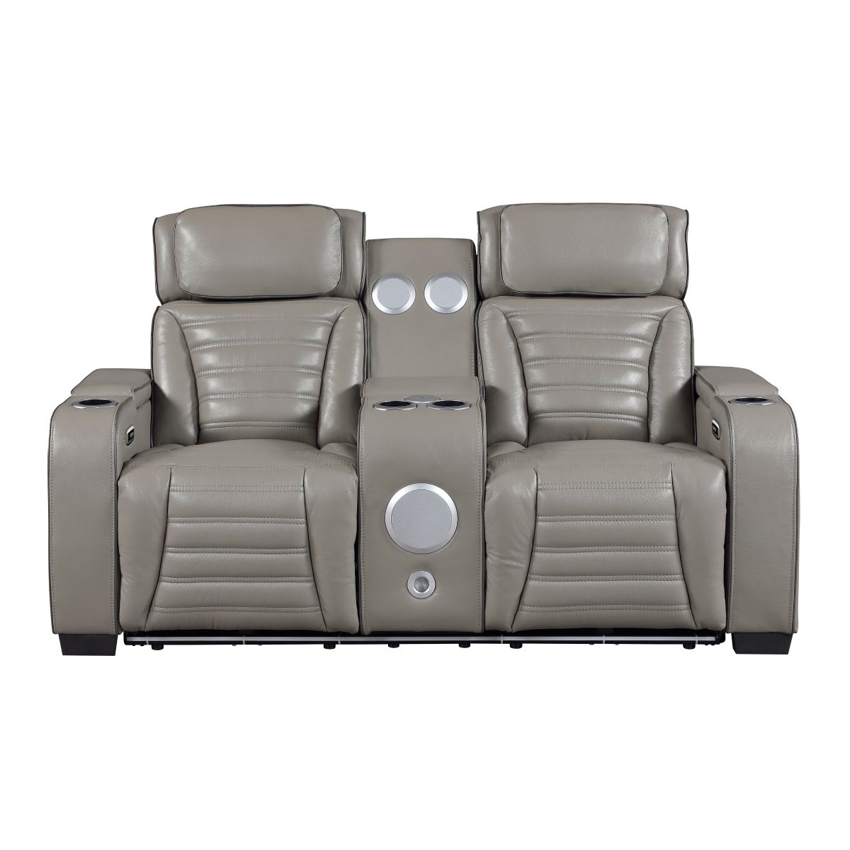 Cyber Power Double Reclining Love Seat with Center Console, Power Headrests, Storage Arms(Top and Side) ,Cup Holders, Wireless Speakers with Sub-Woofer, Air Massage, Heat, LED Lighting and Charging Ports