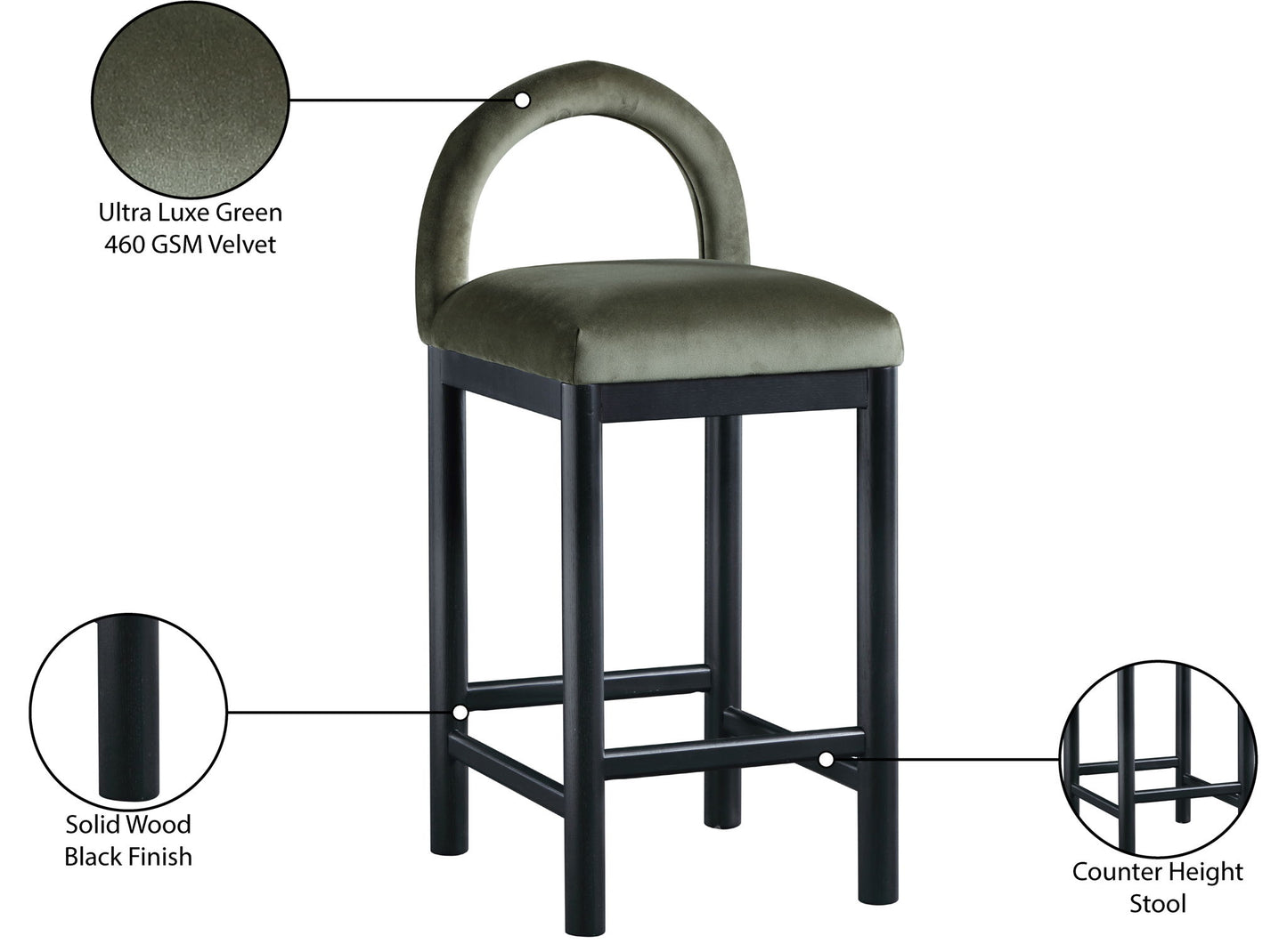 Conrad - Velvet Counter Stool With Black Legs