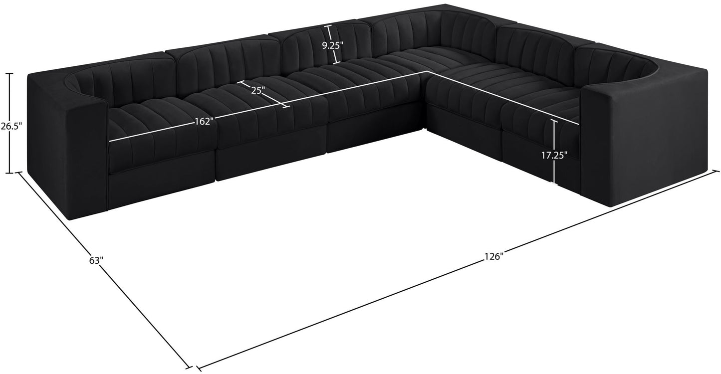 Rummi - Velvet Performance Fabric Upholstered 6 Piece Modular Sectional (With 3 Corner Chairs)