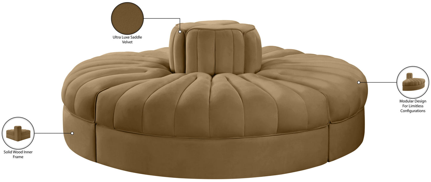 Rummi - Round Velvet Performance Fabric Upholstered 4 Piece Modular Sofa