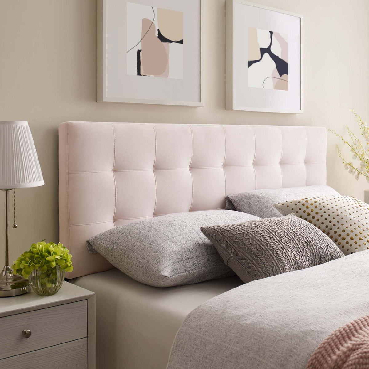 Lily Biscuit Tufted Performance Velvet Headboard - Full, Pink