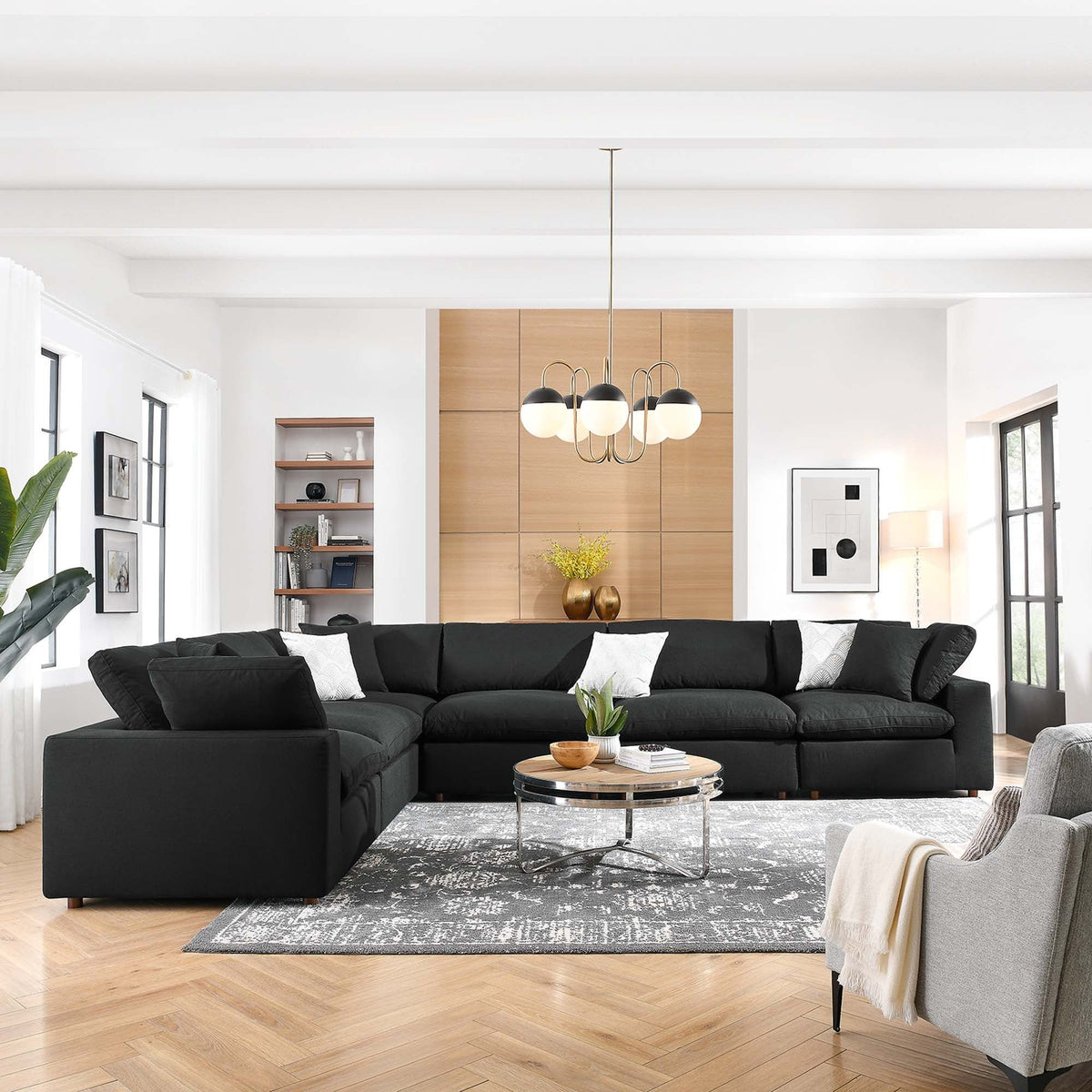 Commix 6 Piece Down Filled Overstuffed Sectional Sofa Set - Black