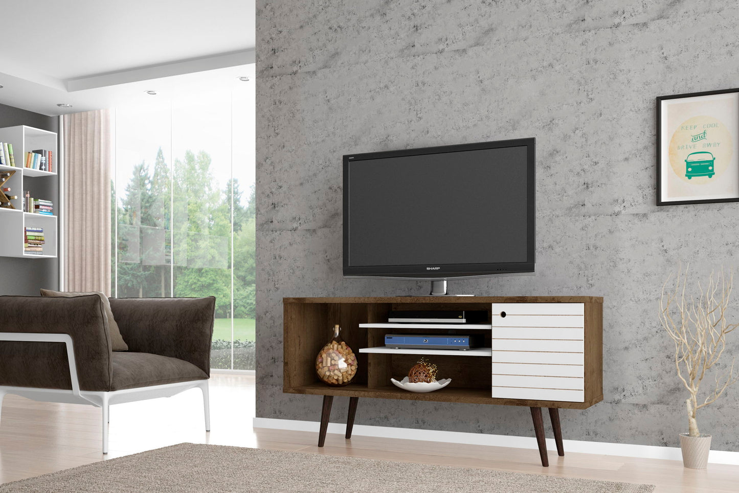 Manhattan Liberty - 53" TV Stand With Rustic Brown Frame