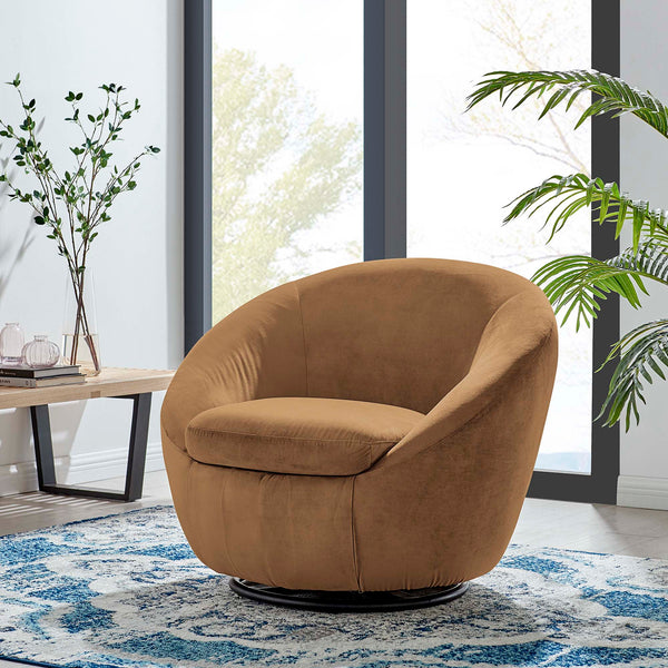 Buttercup Performance Velvet Swivel Chair - Black Cognac
