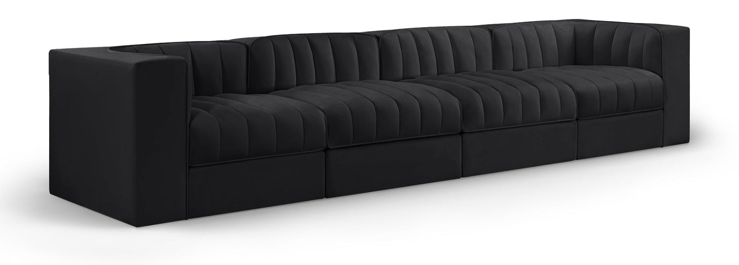 Rummi - Velvet Performance Fabric Upholstered 4 Piece Modular Sofa