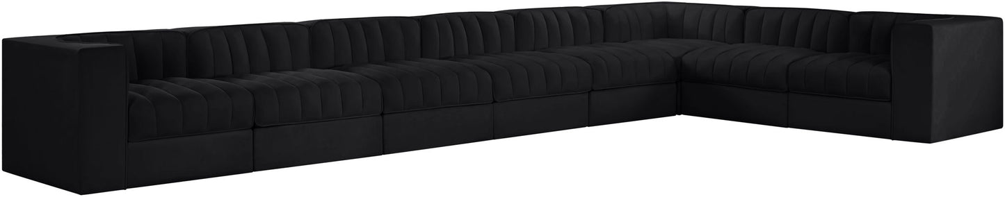 Rummi - Velvet Performance Fabric Upholstered 8 Piece Modular Sectional (With 3 Corner Chairs)