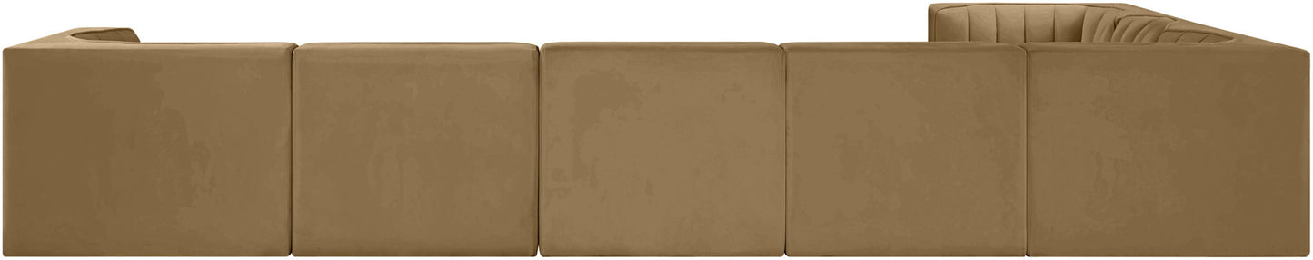 Rummi - Velvet Performance Fabric Upholstered 7 Piece Modular Sectional (With 3 Corner Chairs)