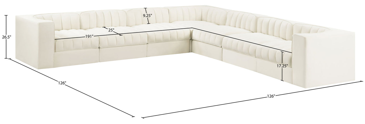 Rummi - Symmetrical Velvet Performance Fabric Upholstered 7 Piece Modular Sectional (With 3 Corner Chairs)