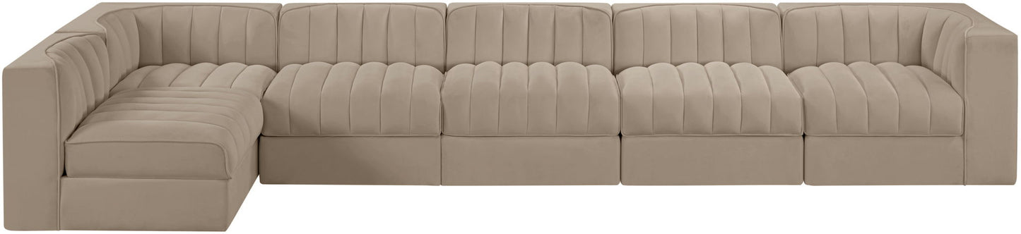 Rummi - Velvet Performance Fabric Upholstered 6 Piece Modular Sectional, L-Shaped (Right)