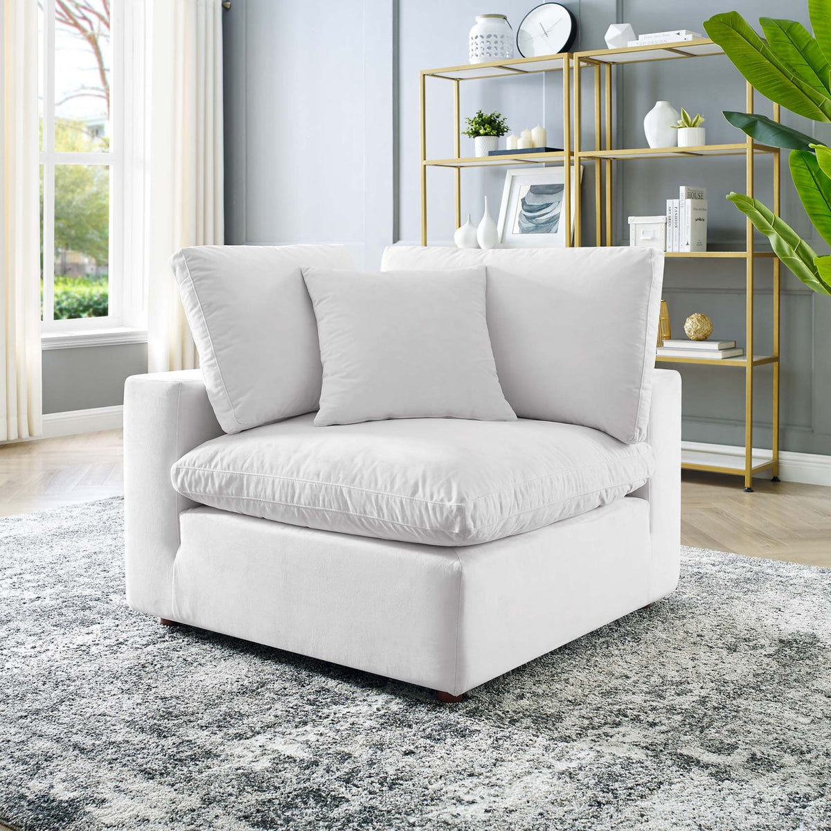 Commix Down Filled Overstuffed Performance Velvet Corner Chair - White