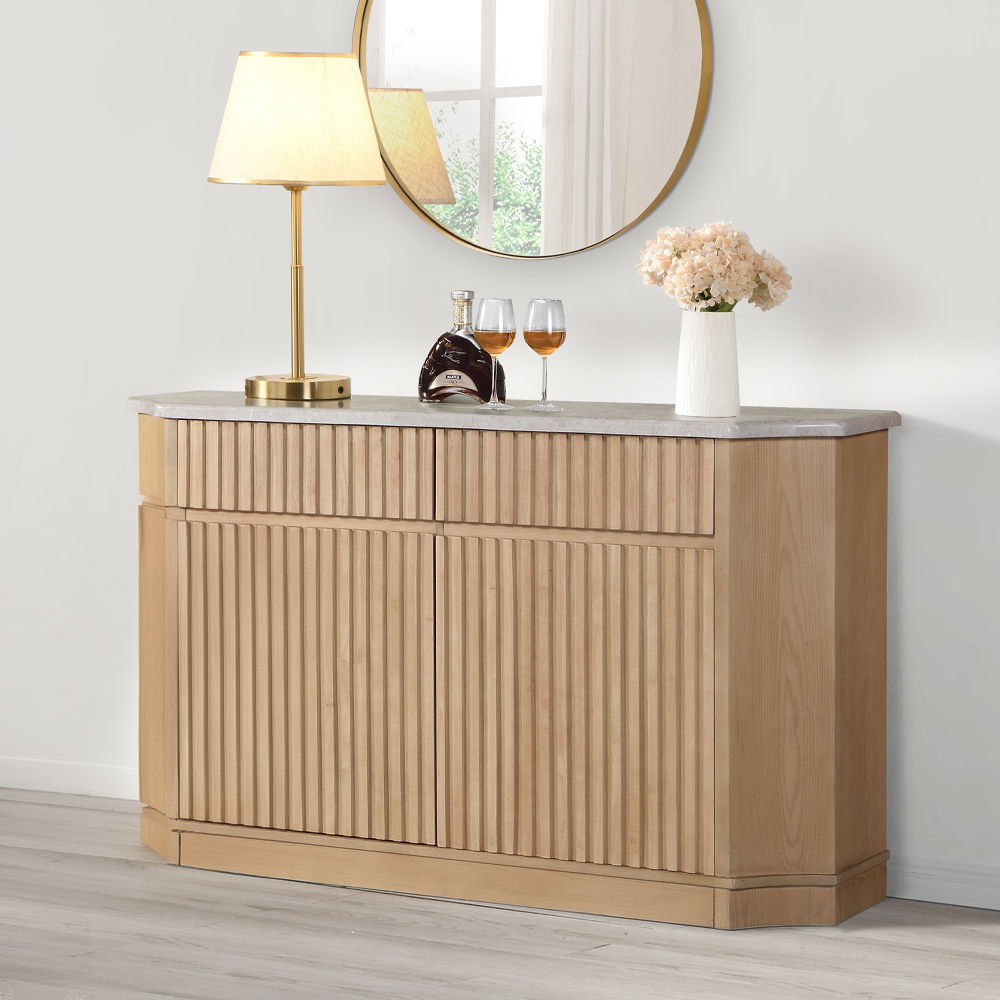 Qwin - Server With Marble Top - Marble Top & Oak