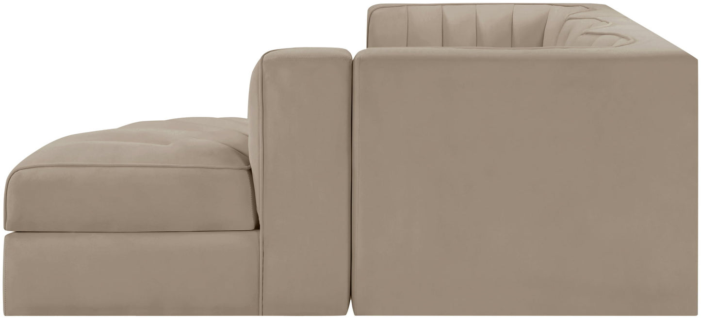 Rummi - Velvet Performance Fabric Upholstered 4 Piece Modular Sectional, With Reverse Corner Chair