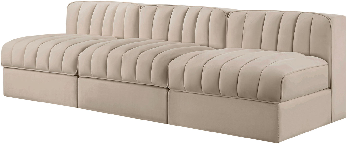 Rummi - Velvet Performance Fabric Upholstered 3 Piece Modular Armless Sofa