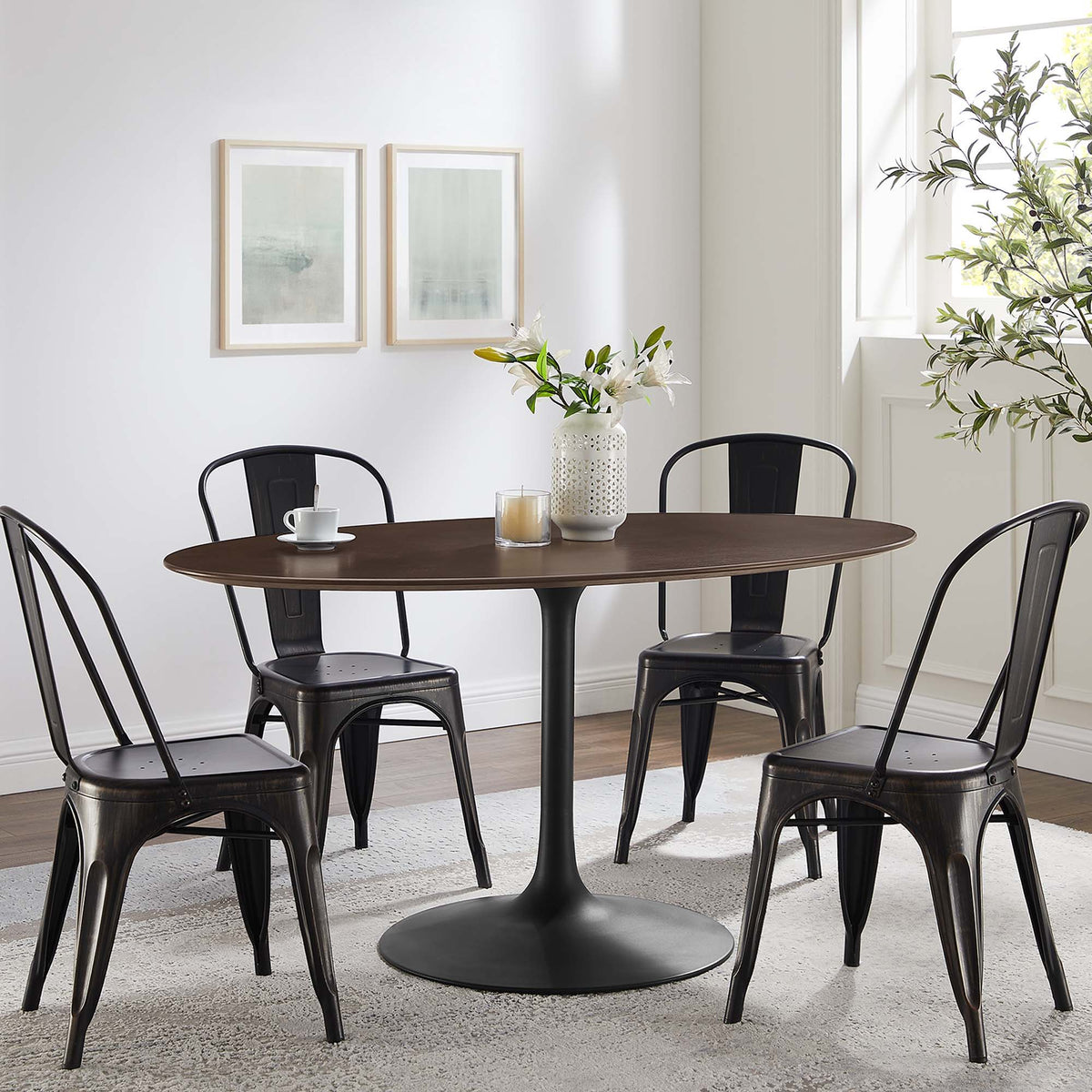 Lippa Oval Wood Dining Table - 60", Black Cherry Walnut