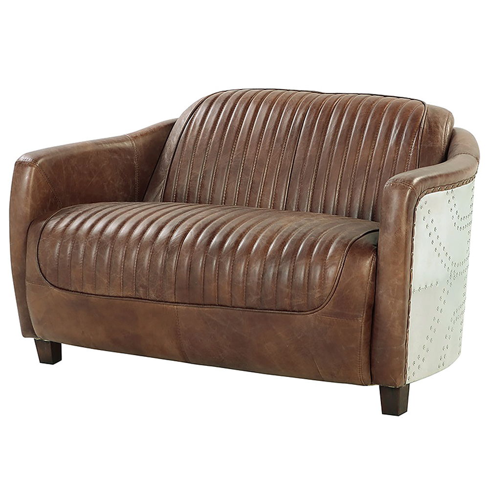 Brancaster - Loveseat - Retro Brown Top Grain Leather & Aluminum