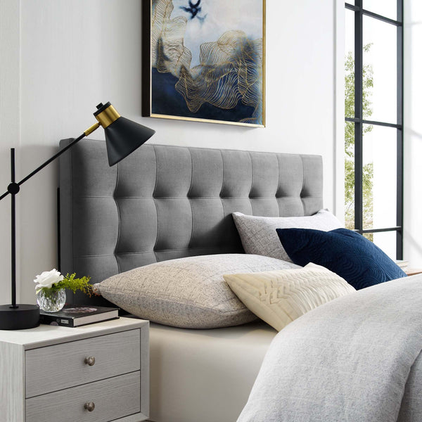 Lily Biscuit Tufted Performance Velvet Headboard - Queen, Gray