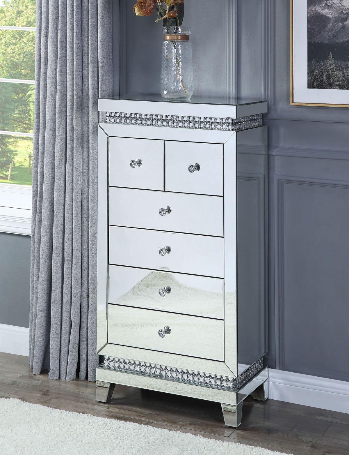 Lotus - Cabinet - Mirrored, Faux Ice Cube Crystals