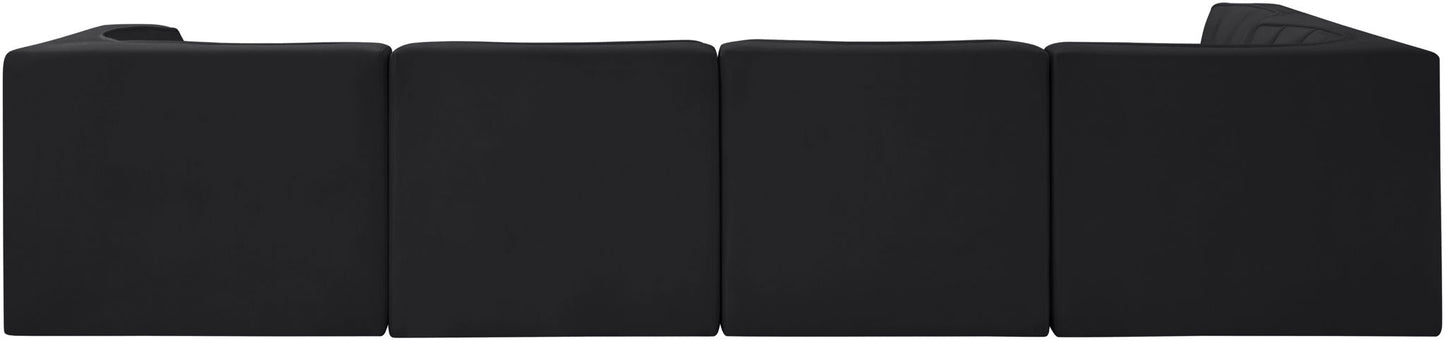 Rummi - Velvet Performance Fabric Upholstered 5 Piece Modular Sectional, L-Shaped (Right)