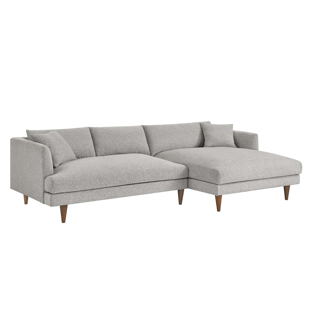 Zoya Right-Facing Down Filled Overstuffed Right Sectional Sofa - Heathered Weave Light Gray