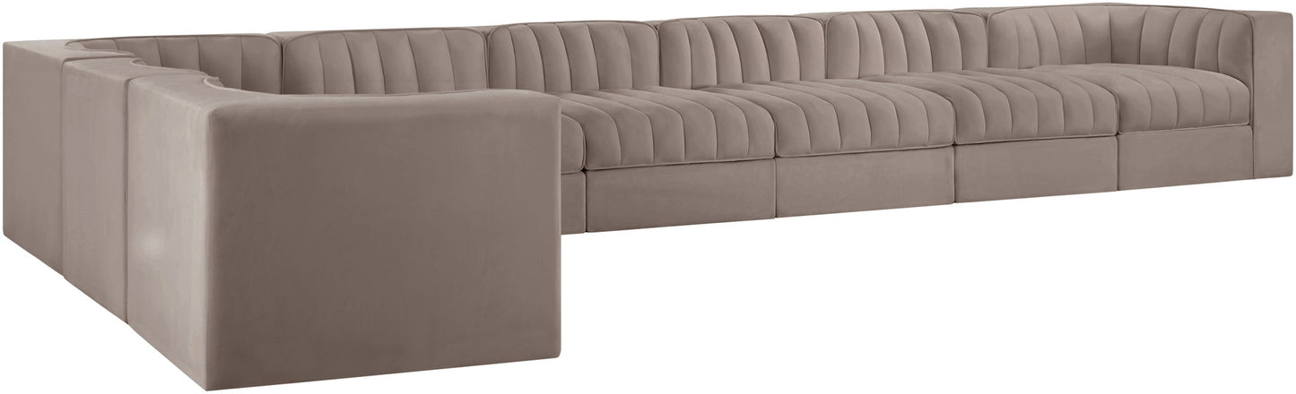 Rummi - Velvet Performance Fabric Upholstered 8 Piece Modular Sectional (With 3 Corner Chairs)