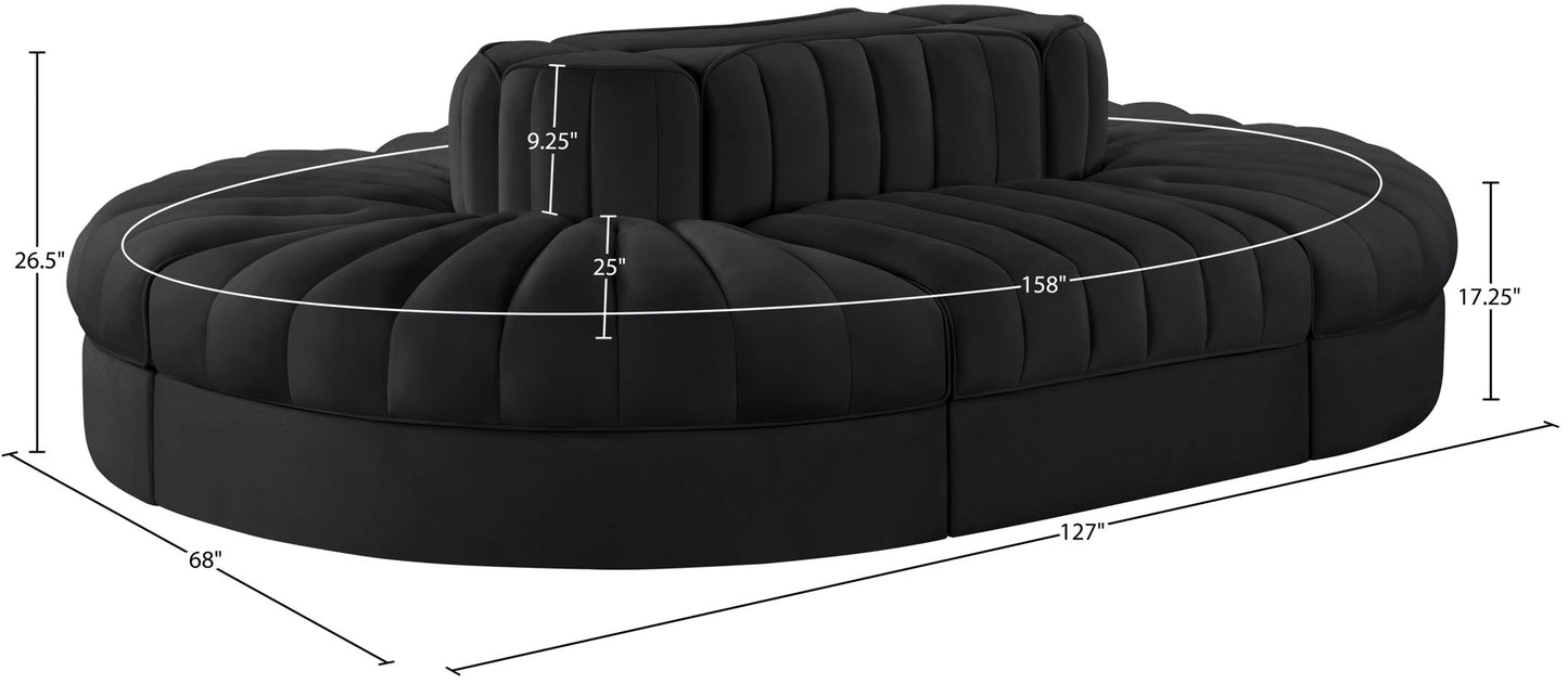 Rummi - Oval Velvet Performance Fabric Upholstered 6 Piece Modular Sectional