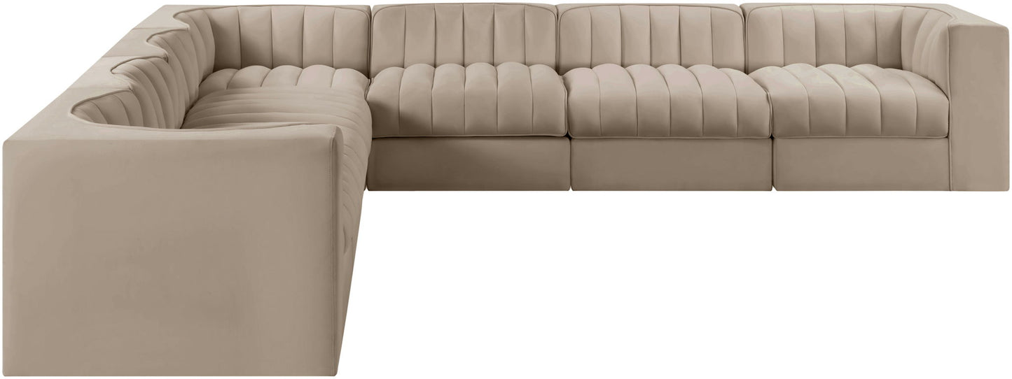 Rummi - Symmetrical Velvet Performance Fabric Upholstered 7 Piece Modular Sectional (With 3 Corner Chairs)