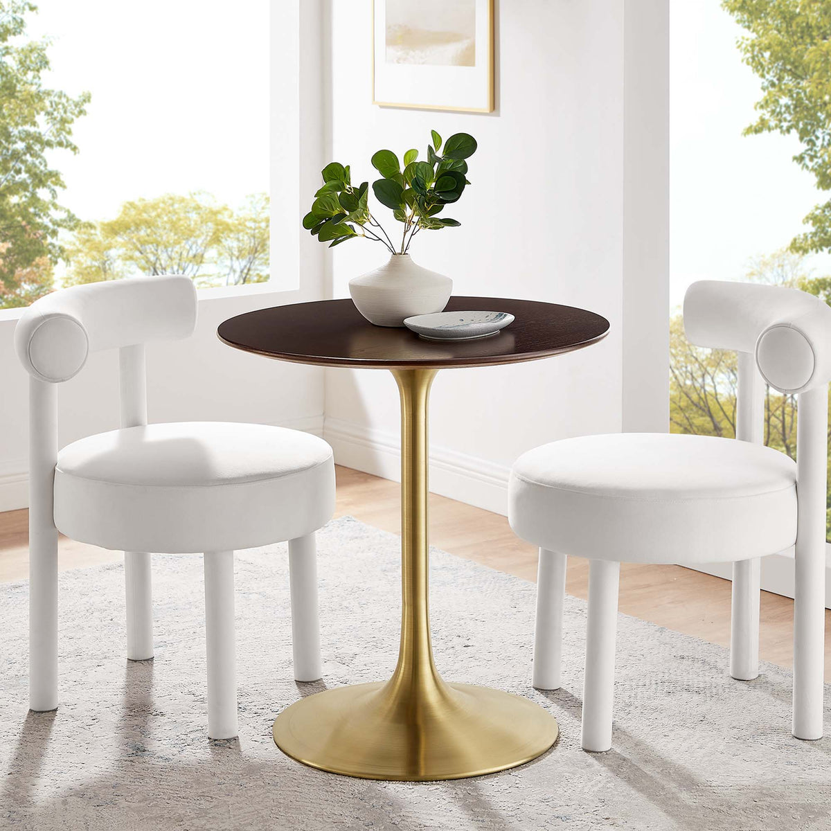 Lippa Round 28" Dining Table - Wood, Gold Cherry Walnut