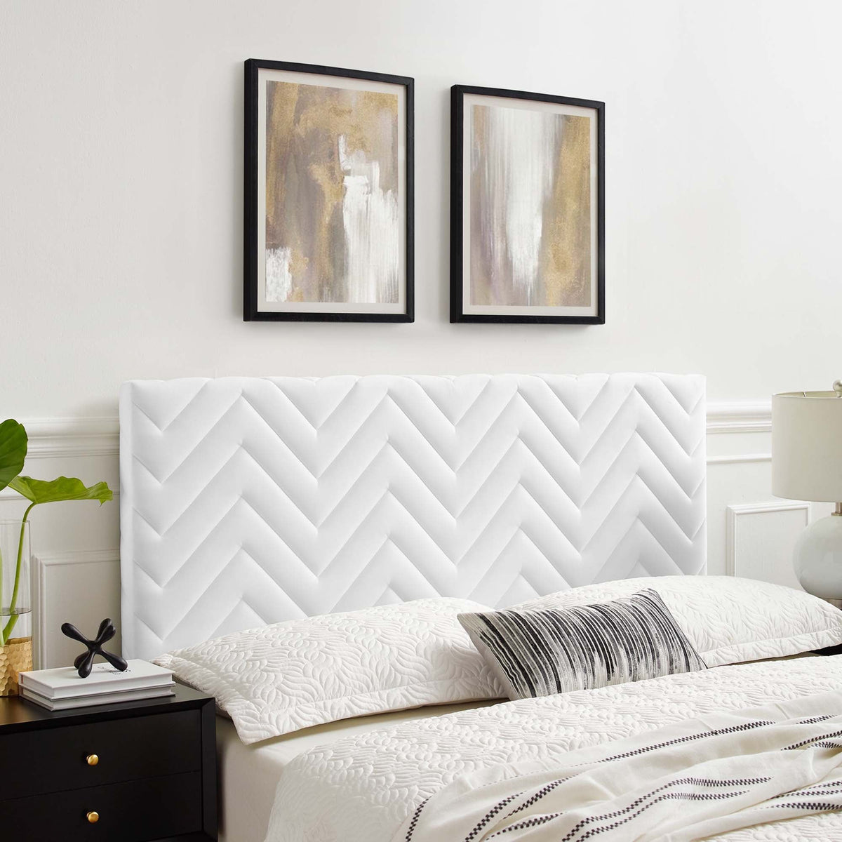 Mercy Chevron Tufted Performance Velvet Headboard - Twin, White