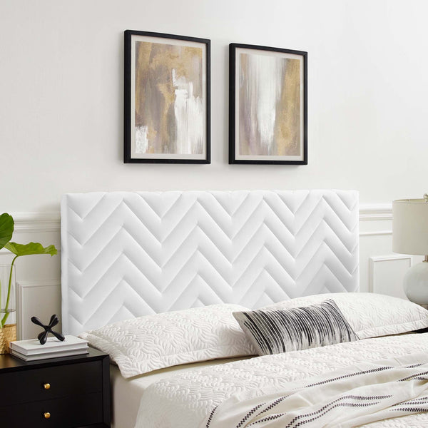 Mercy Chevron Tufted Performance Velvet Headboard - Twin, White