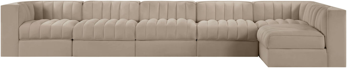 Rummi - Velvet Performance Fabric Upholstered 6 Piece Modular Sectional, L-Shaped (Right)