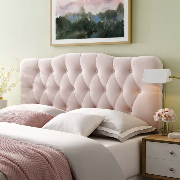 Annabel Diamond Tufted Performance Velvet Headboard - Full, Pink
