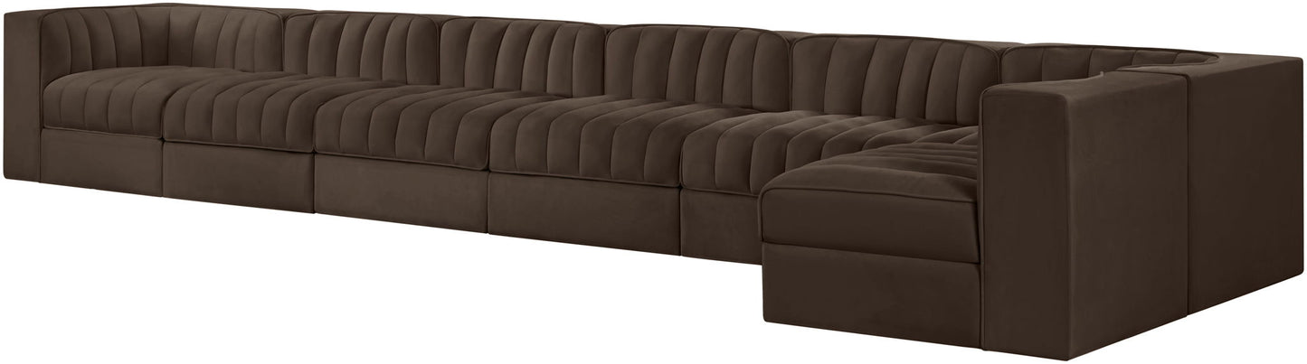Rummi - Velvet Performance Fabric Upholstered 7 Piece Modular Sectional, L-Shaped (Right)