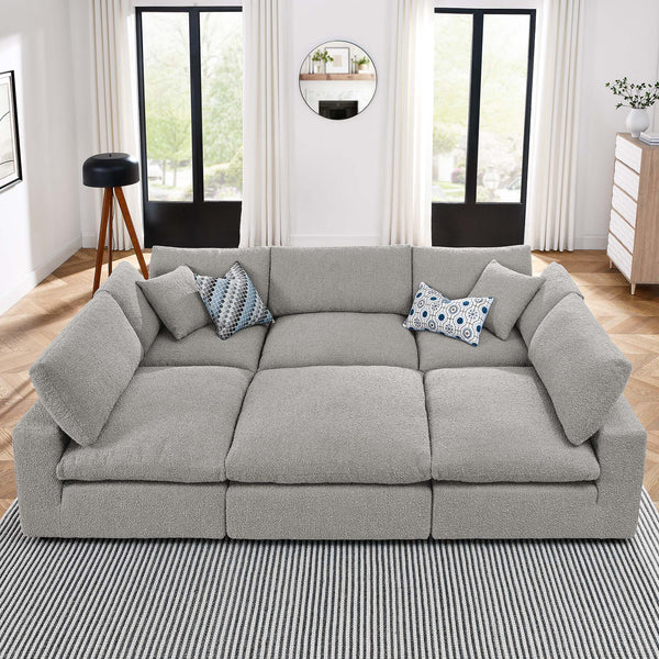 Commix Down Filled Overstuffed Boucle Fabric 6-Piece Sectional Sofa - Light Gray