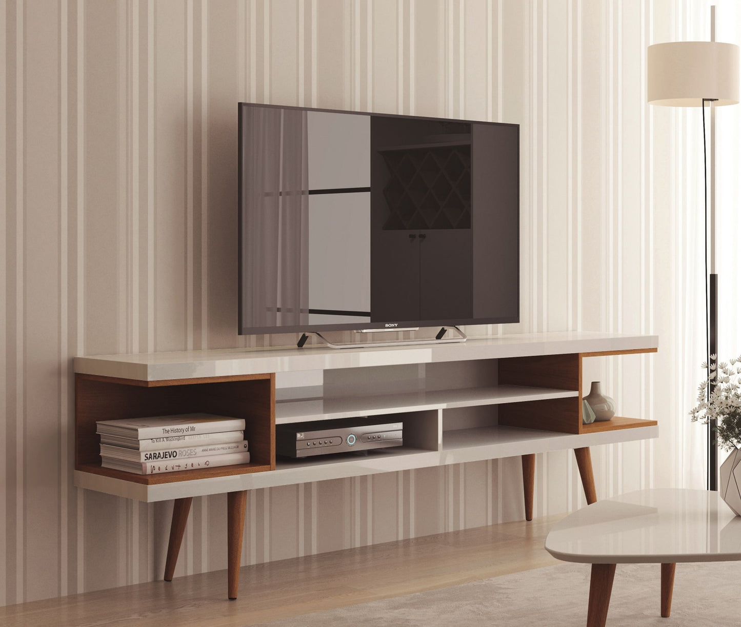 Manhattan Utopia - TV Stand - Maple Cream And White