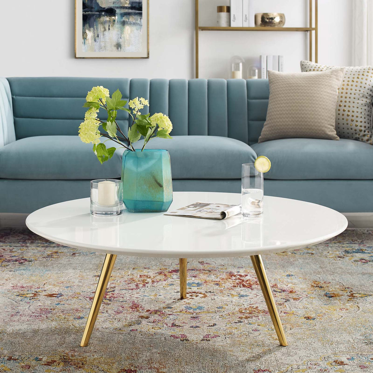 Lippa Round Wood Coffee Table with Tripod Base - 40", Gold White