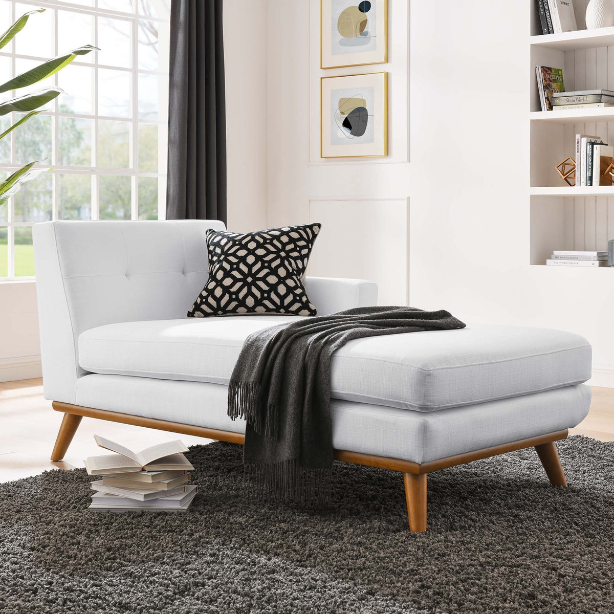 Engage Right-Facing Upholstered Fabric Chaise - White