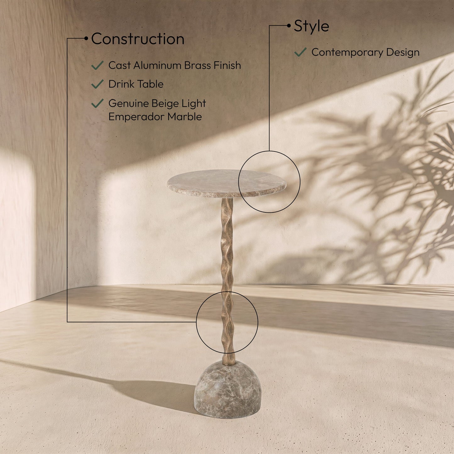 Helix - Genuine Marble Top And Aluminum Base End / Side Table