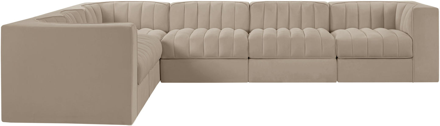 Rummi - Velvet Performance Fabric Upholstered 6 Piece Modular Sectional (With 3 Corner Chairs)